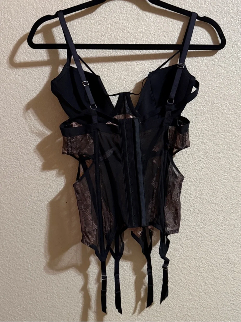 Victoria's‎ Secret Black and Pink Lace Bustier with Garter Straps Sz 36D